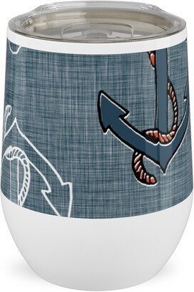 Travel Mugs: Anchors Away - Textured Blue Stainless Steel Travel Tumbler, 12Oz, Blue