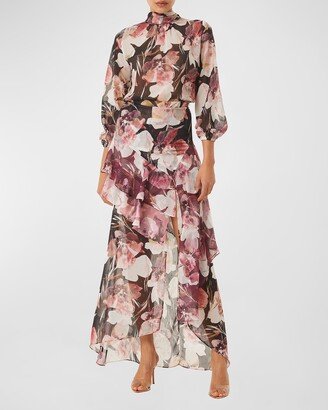 Franca Floral Chiffon High-Low Maxi Skirt