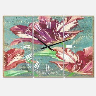 Designart Vintage-Inspired Tulips in Paris Oversized Cottage 3 Panels Wall Clock - 38