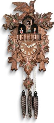 Curata Bird and Dancers with Five Leaves Painted Flowers Wooden One-Day Movement Cuckoo Clock with 2 Songs