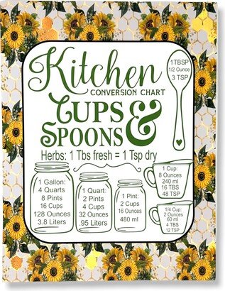 Inch Magnet Kitchen Measurements Conversion Chart Cups & Spoons Sunflower Honeycomb