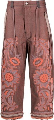 Floral-Embroidered Cropped Trousers