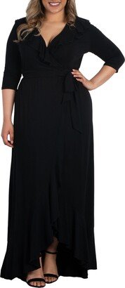 Women's Plus Size Maritime Ruffle Maxi Dress with Sleeves