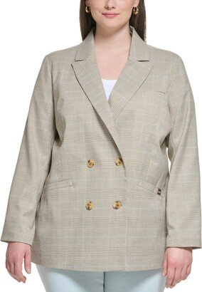 Trendy Plus Size Printed Long-Sleeve Blazer