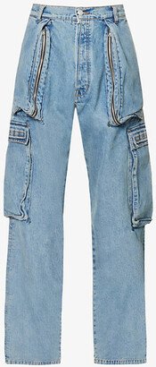 B1 Archive Mens Vintage Indigo Cargo-pocket Wide-leg Relaxed-fit Jeans