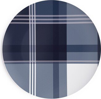 Salad Plates: Navy Blue Plaid Salad Plate, Blue