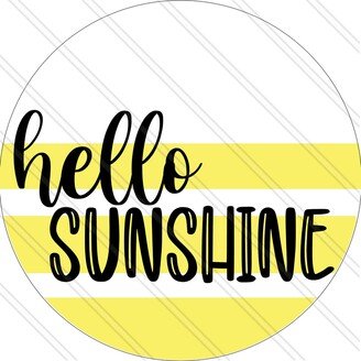 Hello Sunshine - Summer Sign Summertime Wreath Yellow Stripes -Metal Round