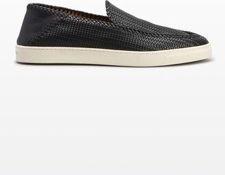 Men's Woven Leather Slip-On Sneakers-AA