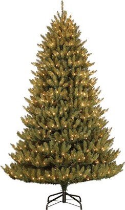 Puleo International 6.5 Foot Dans Mountain Fir Prelit Artificial Full Christmas Tree w/1,725 Branch Tips, 500 Clear Lights, Hinged Branches, & Stand