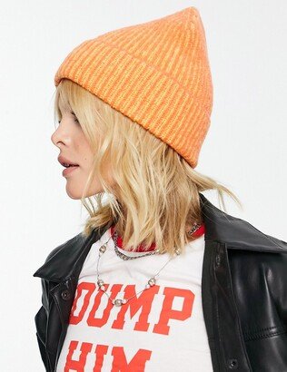 colour ribbed beanie in orange