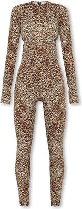 Leopard-Print Long-Sleeved Jumpsuit