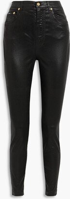 Coated stretch-cotton skinny pants