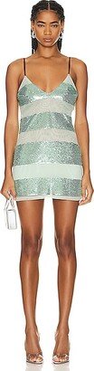 Sequin Stripe Mini V Neck Slip Dress in Mint