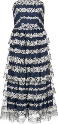 Motif-Embroidered Tiered Midi Dress