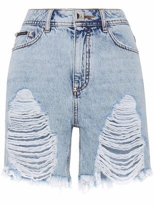 Ripped-Detail Denim Shorts