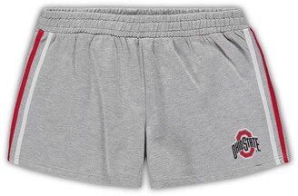 Women's Heathered Gray Ohio State Buckeyes Plus Size 2 Stripes Shorts