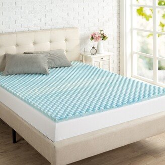 Priage by 1.5 Inch Swirl Gel Cooling Memory Foam Mattress Topper - Blue