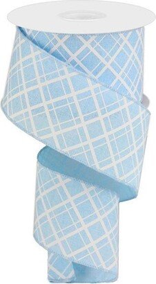 Pale Blue/White Thick Thin Diagonal Check Wired Ribbon, 2.5