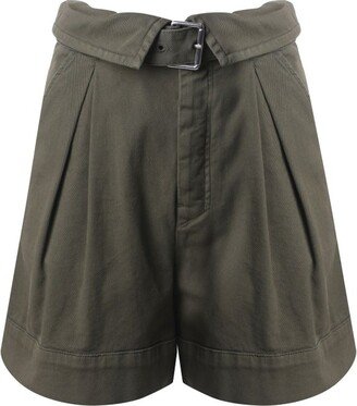 Belted-Waist Pleated Shorts