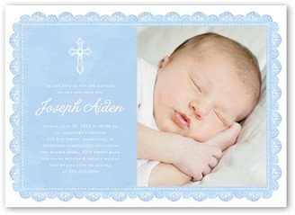 Baptism Invitations: Delicate Lace Boy Baptism Invitation, Blue, Matte, Signature Smooth Cardstock, Square