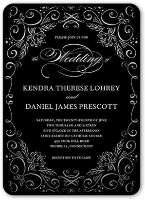 Wedding Invitations: Whimsical Scrolls Wedding Invitation, Black, Pearl Shimmer Cardstock, Rounded