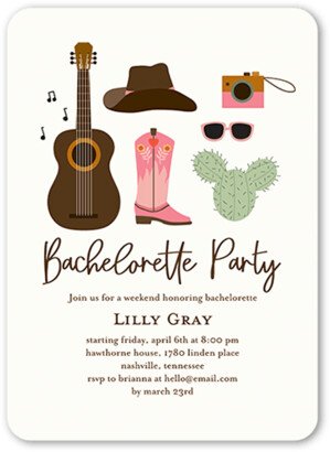 Bachelorette Party Invitations: Southern Celebration Bachelorette Party Invitation, Brown, 5X7, Pearl Shimmer Cardstock, Rounded