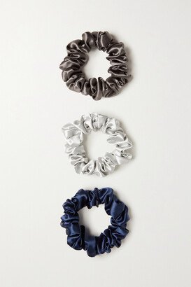 Set Of Three Large Silk Hair Ties - Blue