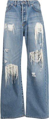 Ripped-Detail Wide-Leg Jeans