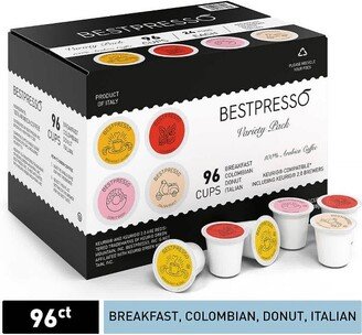 Bestpresso Single Serve Coffee Variety Pack - 96 Count K-Cup Pods, Includes Breakfast, Colombian, Donut & Italian, Compatible with 2.0 Keurig Brewers