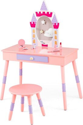 Kids Vanity Set Princess Makeup Pretend Play Dressing Mirror Pink
