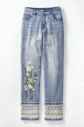 Women's Floral Embroidered Slim-Leg Ankle Jeans - Medium Wash - 6P - Petite Size