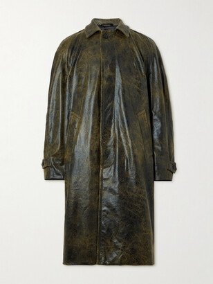 Distressed Faux Leather Trench Coat