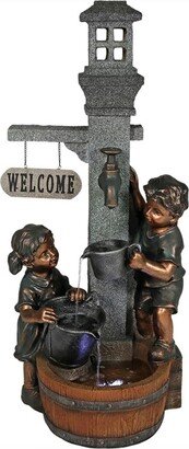 Sunnydaze Decor Children Playing at Faucet Water Fountain with Led Lights - 40 in