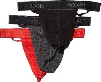 Cotton 3-Pack Thong (Black/Charcoal Heather/Red) Men's Underwear