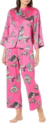 N by Natori Imperial Dragon - Satin Mandarin PJ (Fuchsia Combo) Women's Pajama Sets