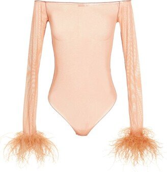 Feather transparent mesh bodysuit