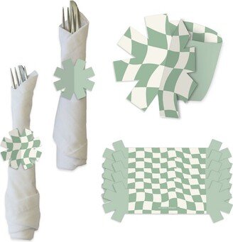 Big Dot of Happiness Sage Green Checkered Party - Paper Napkin Holder - Napkin Rings - Set of 24