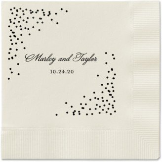 Wedding Napkins: Confetti Greeting Napkins, Black, Ecru