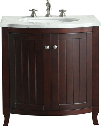 Odessa Zinx+ 30 inch Dark Teak Bathroom Vanity with White Carrara Countertop and Undermount Porcelain Sink