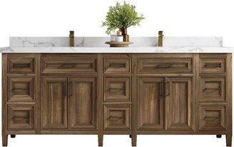 Santa Monica Solid Teak 84 In. W X 22 D Double Sink Bathroom Vanity in Distressed Graywashed With Quartz Or Marble Countertop