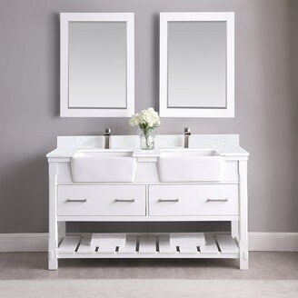 Altair Georgia Double Bathroom Vanity Set and Aosta White Stone Countertop with Farmhouse Basin with Mirror