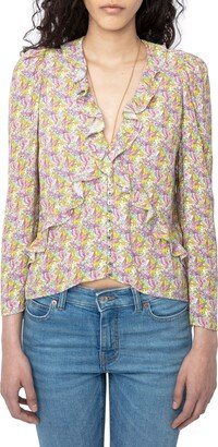 Tresse Liberty Wings Ruffle Button Front Blouse