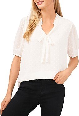 Ruffled Swiss Dot Bow Blouse