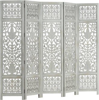 Hand Carved 5-Panel Room Divider Gray 78.7x65 Solid Mango Wood