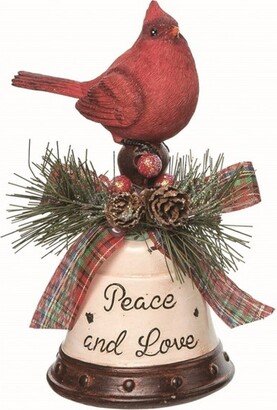 Resin Red Christmas Cardinal and Bell Figurine