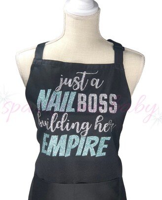 Nail Boss Adult Apron With Glitter Heat Transfer Vinyl ~ Sparklemebaby2U