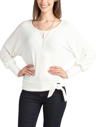 Juniors' Fuzzy Dolman-Sleeve Tie-Hem Sweater