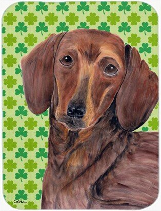 SC9288LCB Dachshund St. Patricks Day Shamrock Portrait Glass Cutting Board