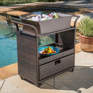 Ravenna Outdoor Wicker Bar Cart by 36.75 H x 18.00 W x 39.75 D