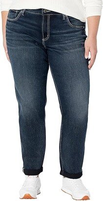 Plus Size Boyfriend Mid-Rise Slim Leg Jeans W27101EDB442 (Dark Indigo Wash) Women's Jeans